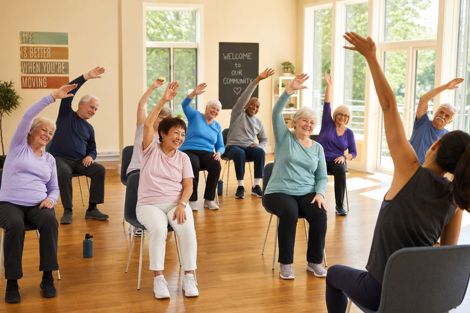 Chair yoga fitness class for seniors