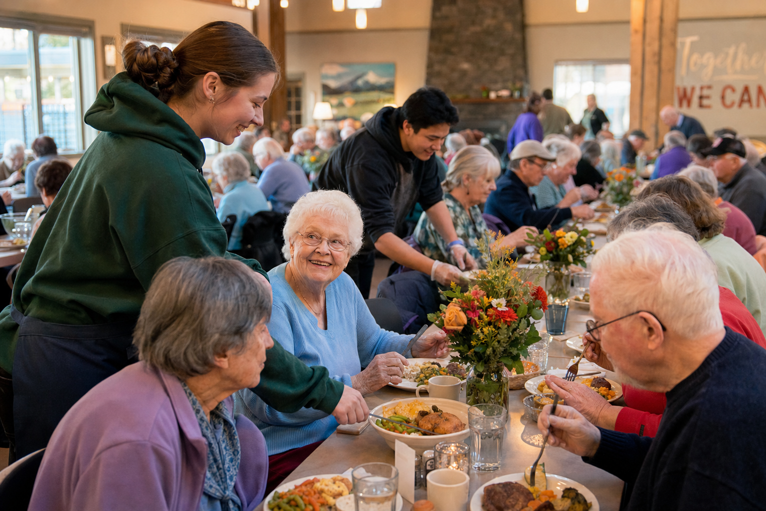Seniors enjoying a community lunch at Harbor Senior Connection